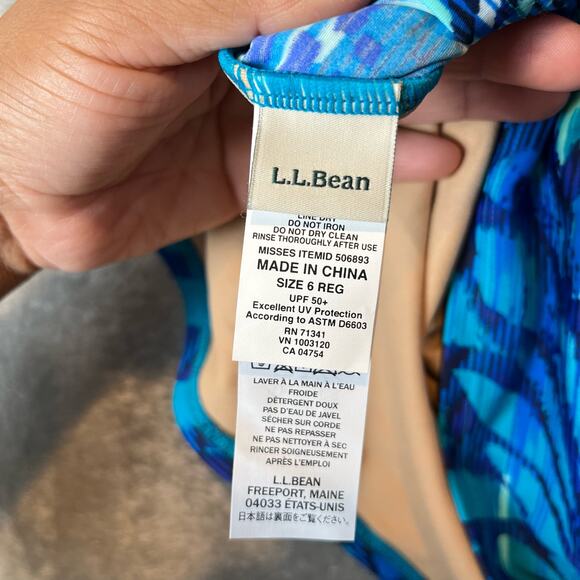L.L. Bean Sz 6 Sun-blocking Scoop Neck Tankini Top Blue Women's New - Picture 7 of 9